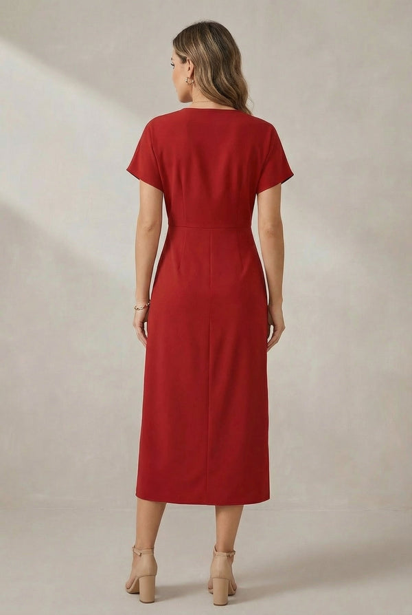 Damska sukienka midi kopertowa z dekoltem w serek-Midi Dress-Olave