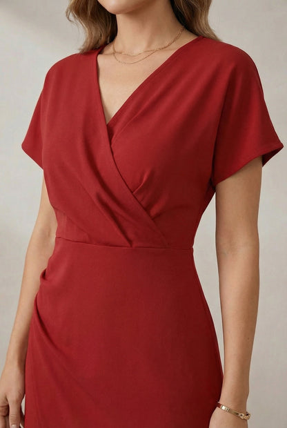 Damska sukienka midi kopertowa z dekoltem w serek-Midi Dress-Olave