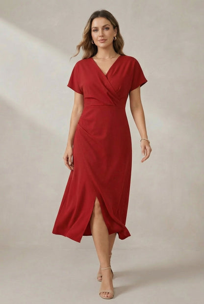 Damska sukienka midi kopertowa z dekoltem w serek-Midi Dress-Olave