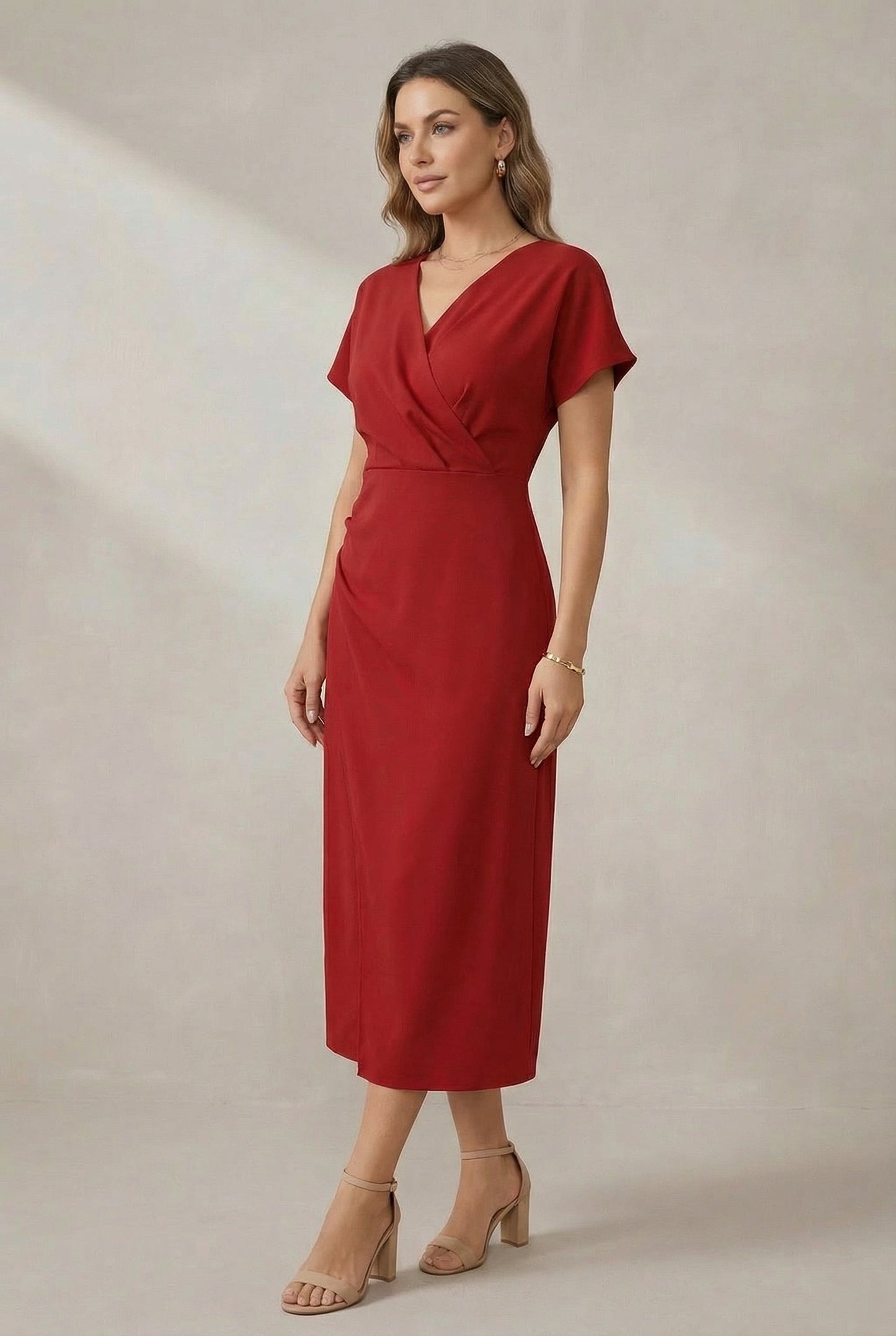 Damska sukienka midi kopertowa z dekoltem w serek-Midi Dress-Olave