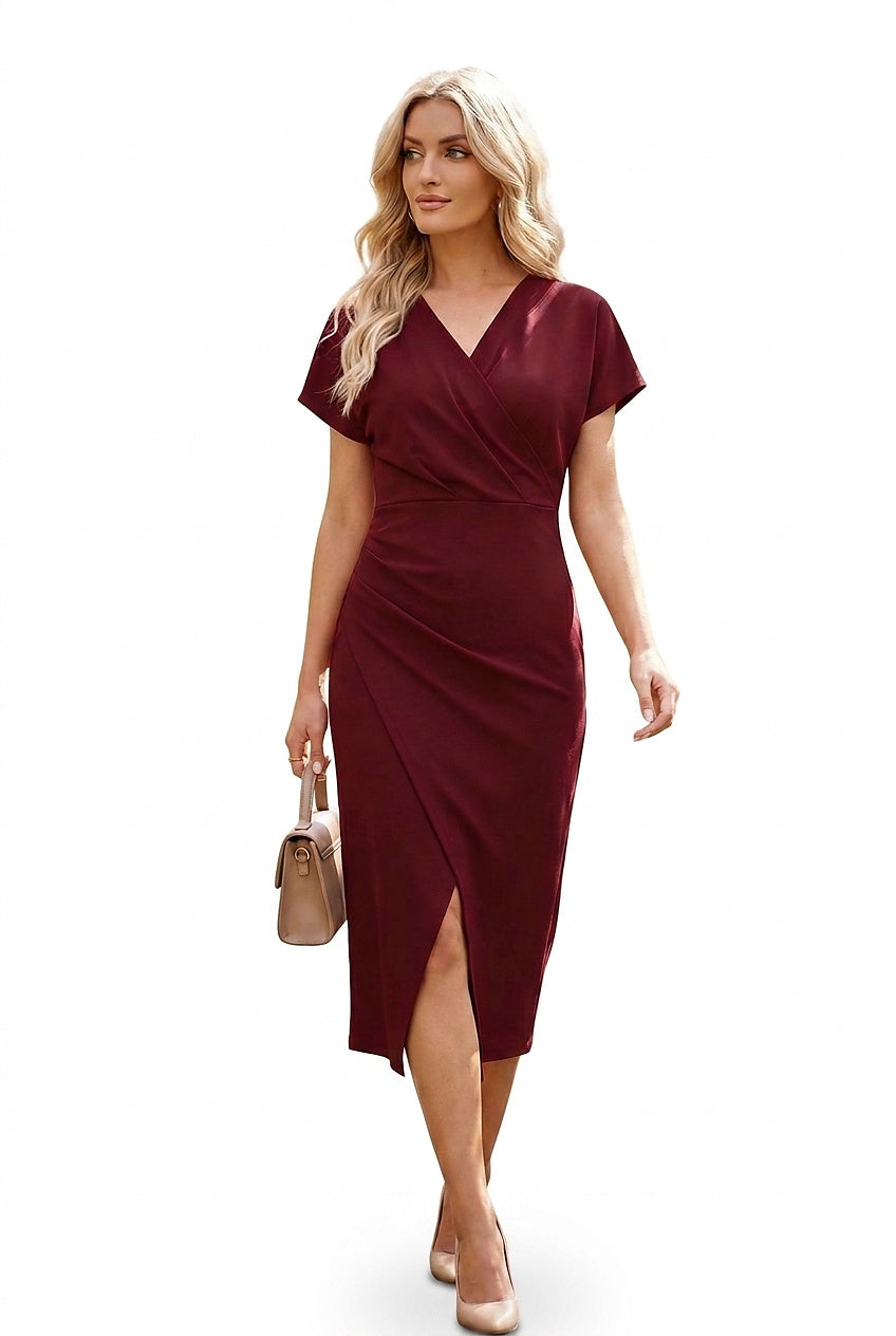 Damska sukienka midi kopertowa z dekoltem w serek-Midi Dress-Olave