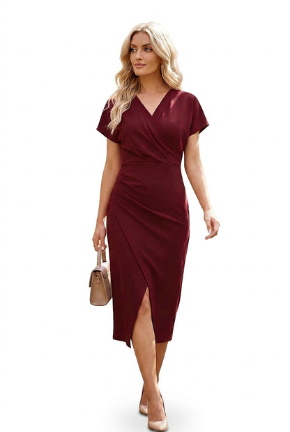 Damska sukienka midi kopertowa z dekoltem w serek-Midi Dress-Olave