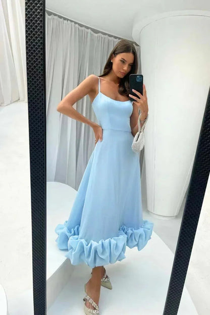 Damska sukienka midi na ramiączkach z falbaną-Maxi Dress-Olave