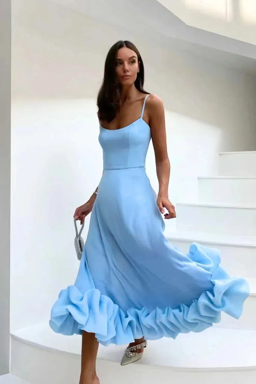Damska sukienka midi na ramiączkach z falbaną-Maxi Dress-Olave