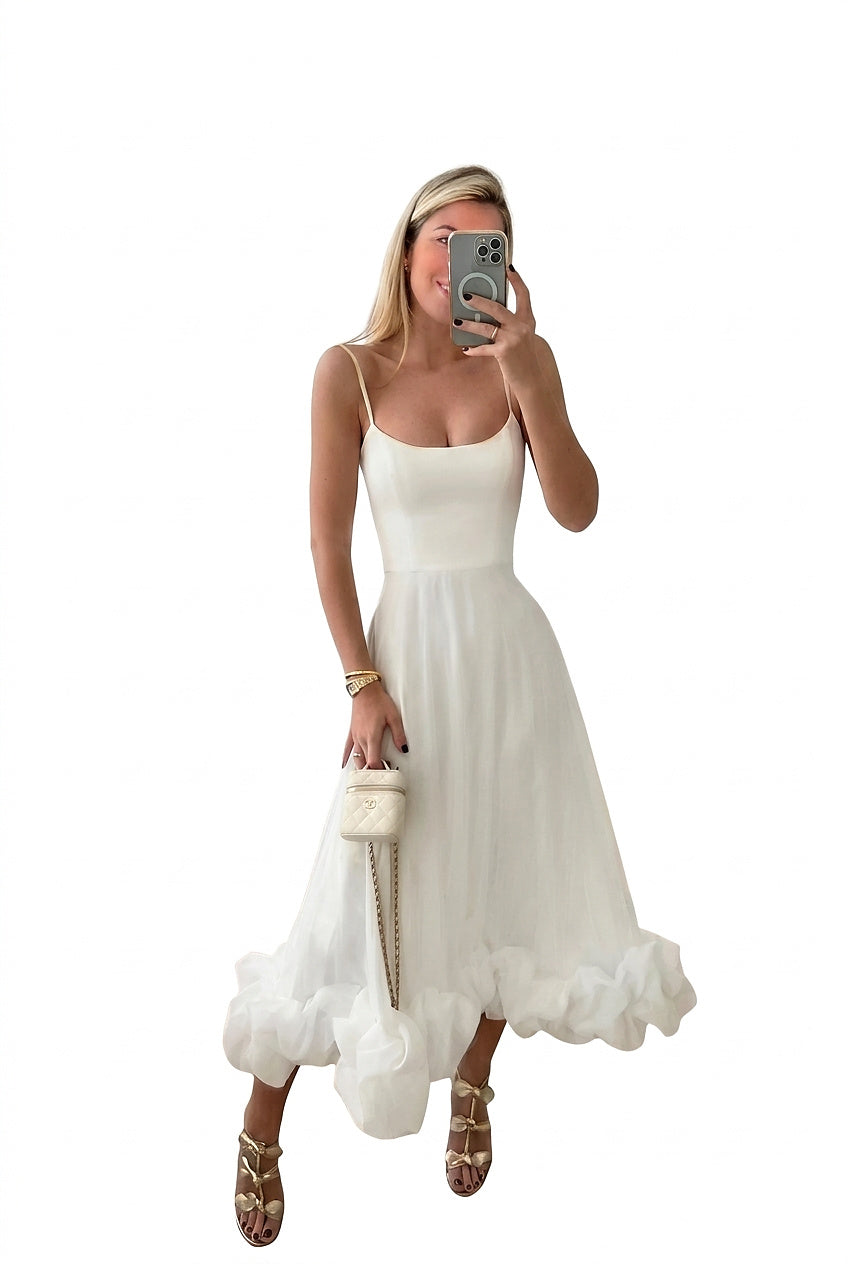 Damska sukienka midi na ramiączkach z falbaną-Maxi Dress-Olave