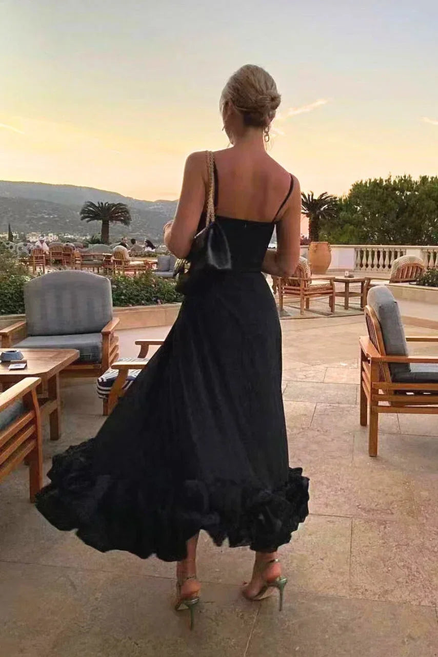 Damska sukienka midi na ramiączkach z falbaną-Maxi Dress-Olave