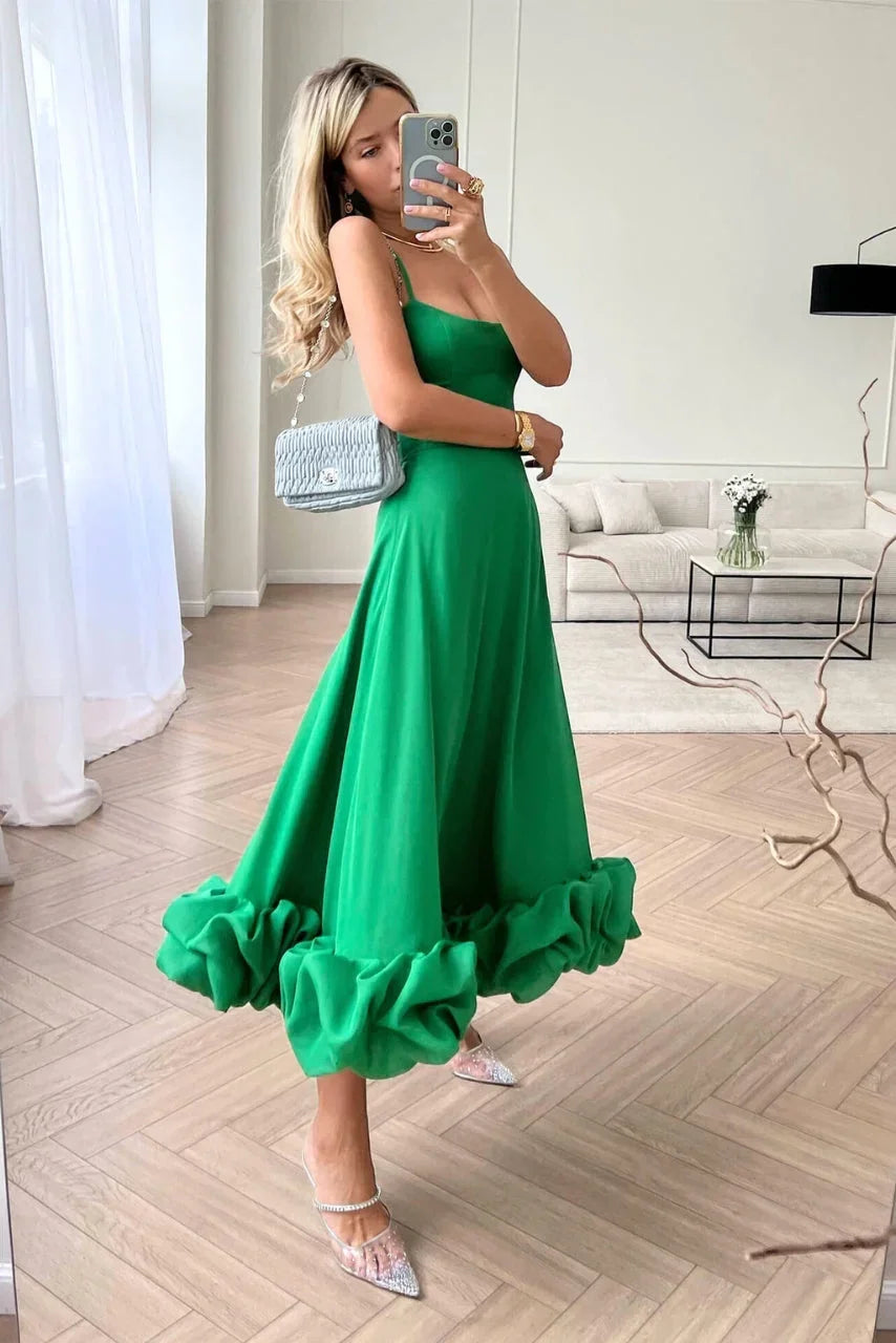 Damska sukienka midi na ramiączkach z falbaną-Maxi Dress-Olave