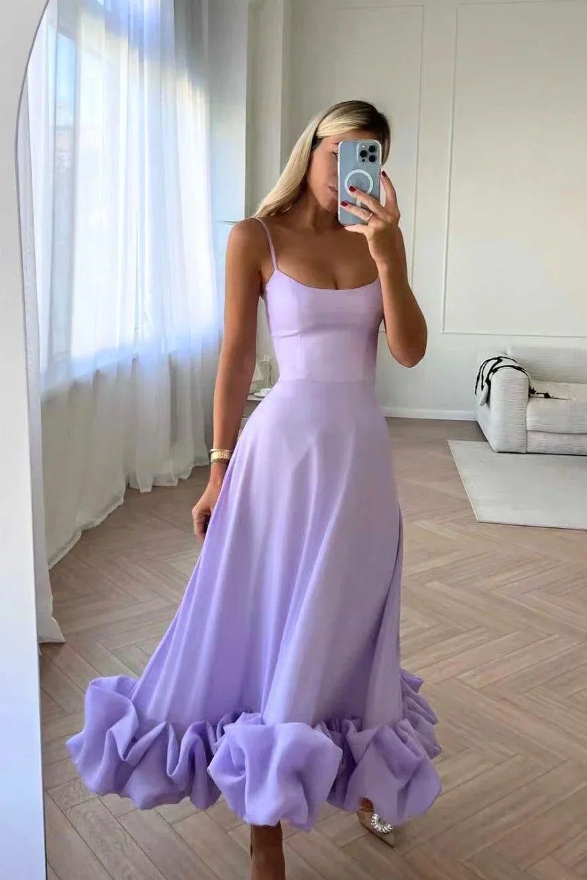 Damska sukienka midi na ramiączkach z falbaną-Maxi Dress-Olave