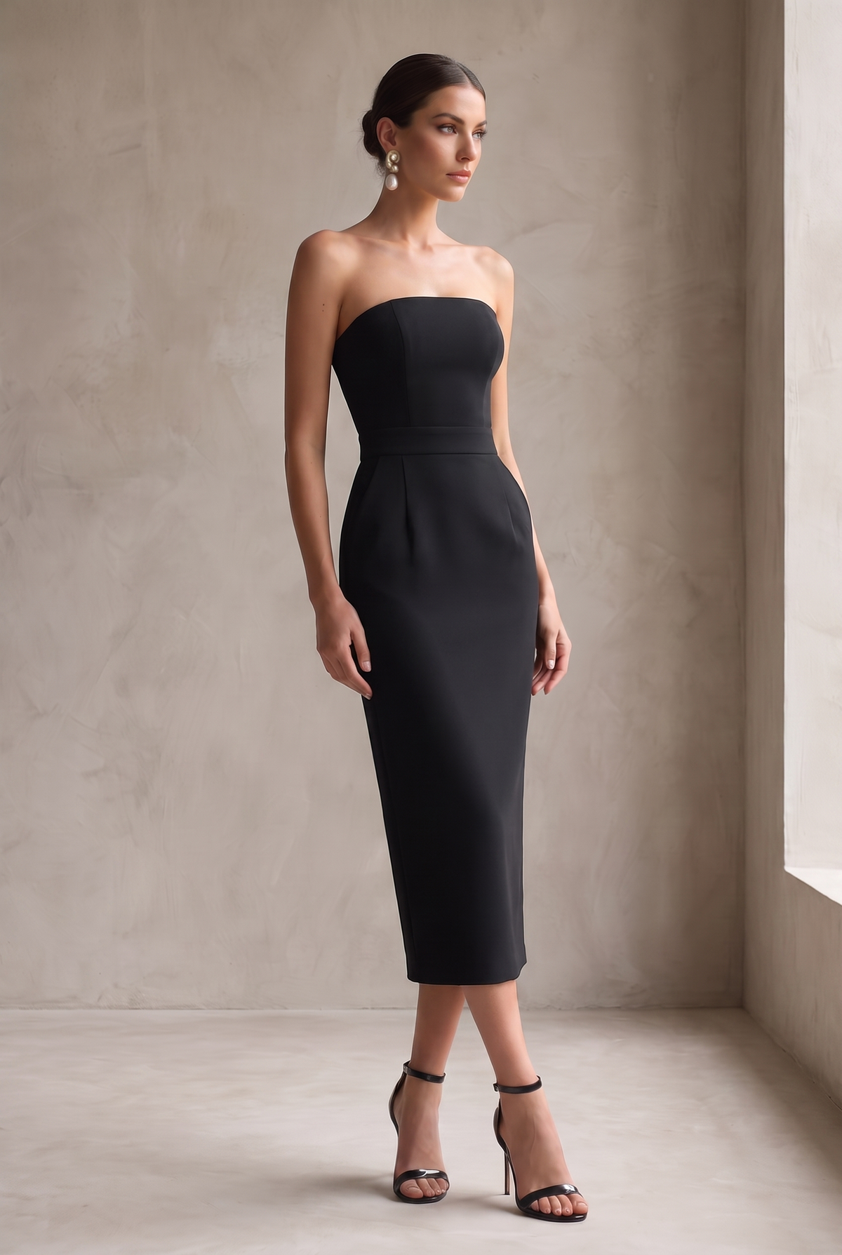 Damska sukienka midi typu bodycon bez ramiączek-Midi Dress-Olave