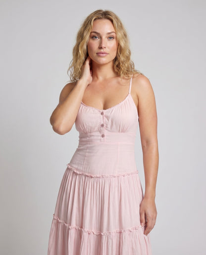 Damska sukienka midi z falbanami na ramiączkach-Maxi Dress-Olave