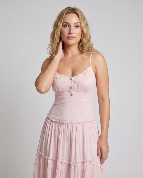 Damska sukienka midi z falbanami na ramiączkach-Maxi Dress-Olave