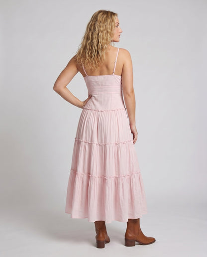 Damska sukienka midi z falbanami na ramiączkach-Maxi Dress-Olave