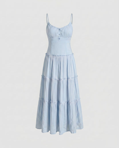 Damska sukienka midi z falbanami na ramiączkach-Maxi Dress-Olave