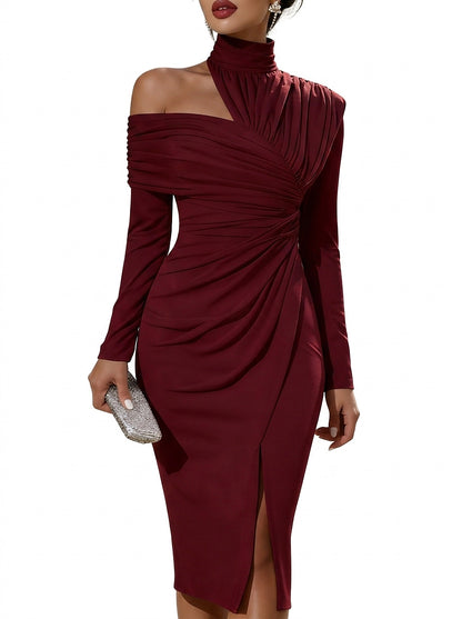 Damska sukienka midi z jednym rękawem-Midi Dress-Olave