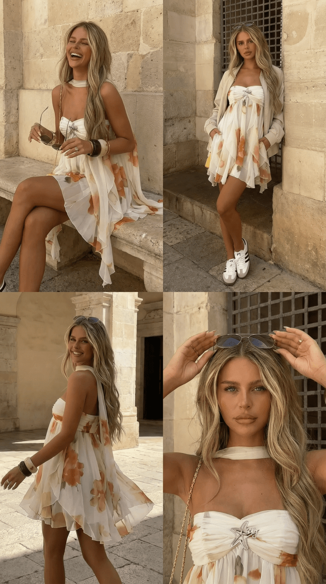 Damska sukienka mini bez ramiączek w kwiaty-Mini Dress-Olave