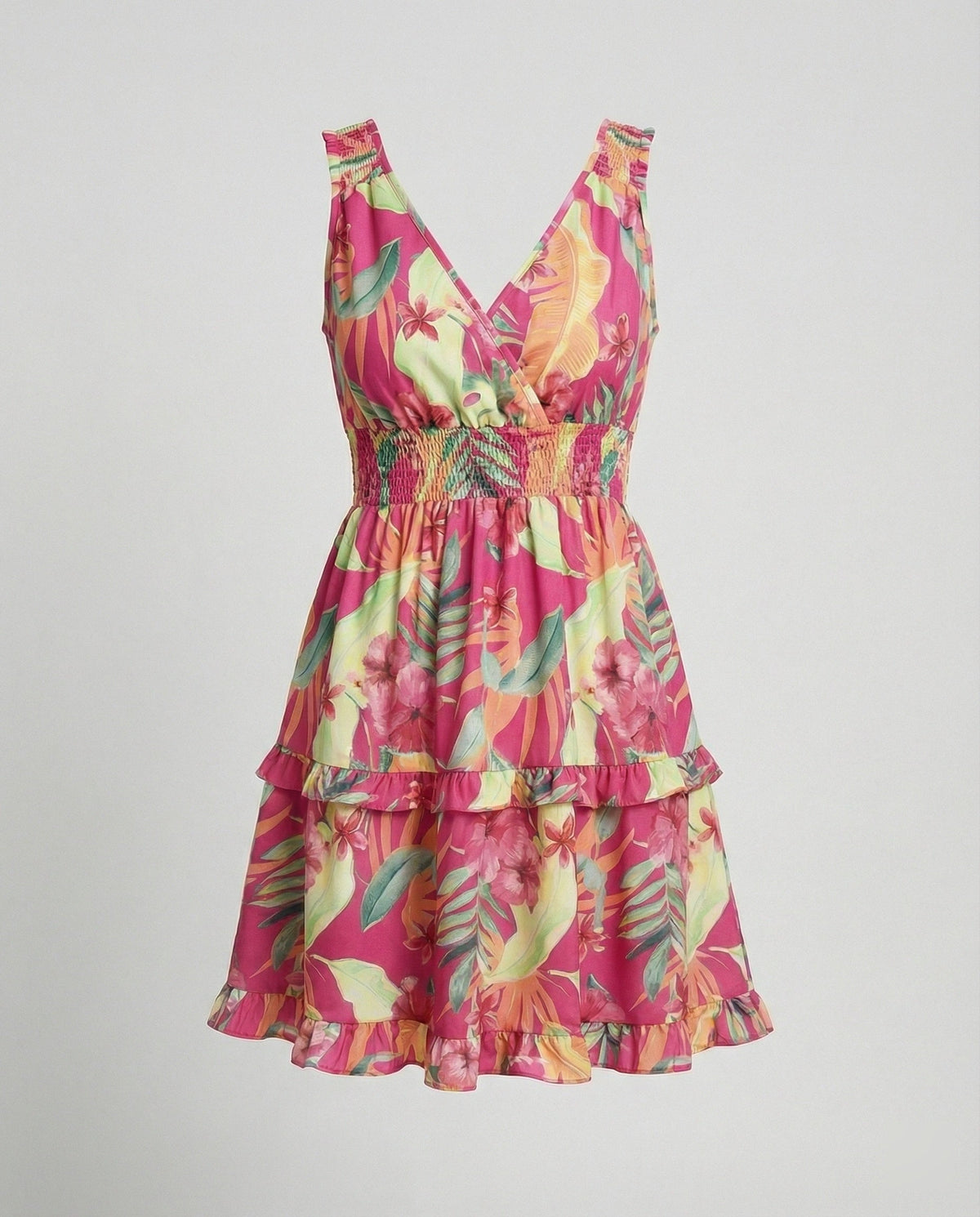 Damska sukienka mini bez rękawów w kwiatowy wzór-Mini Dress-Olave