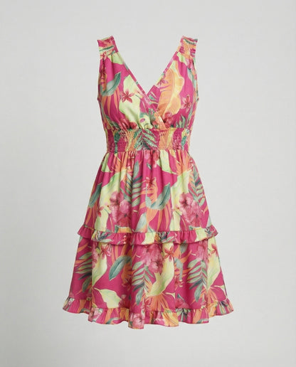 Damska sukienka mini bez rękawów w kwiatowy wzór-Mini Dress-Olave