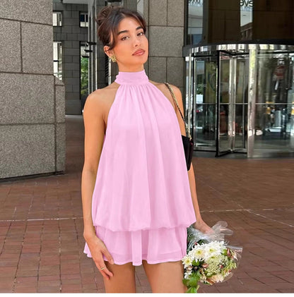 Damska sukienka mini bez rękawów z dekoltem typu halter-Mini Dress-Olave