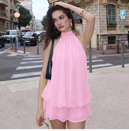 Damska sukienka mini bez rękawów z dekoltem typu halter-Mini Dress-Olave
