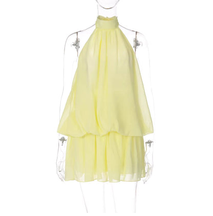 Damska sukienka mini bez rękawów z dekoltem typu halter-Mini Dress-Olave
