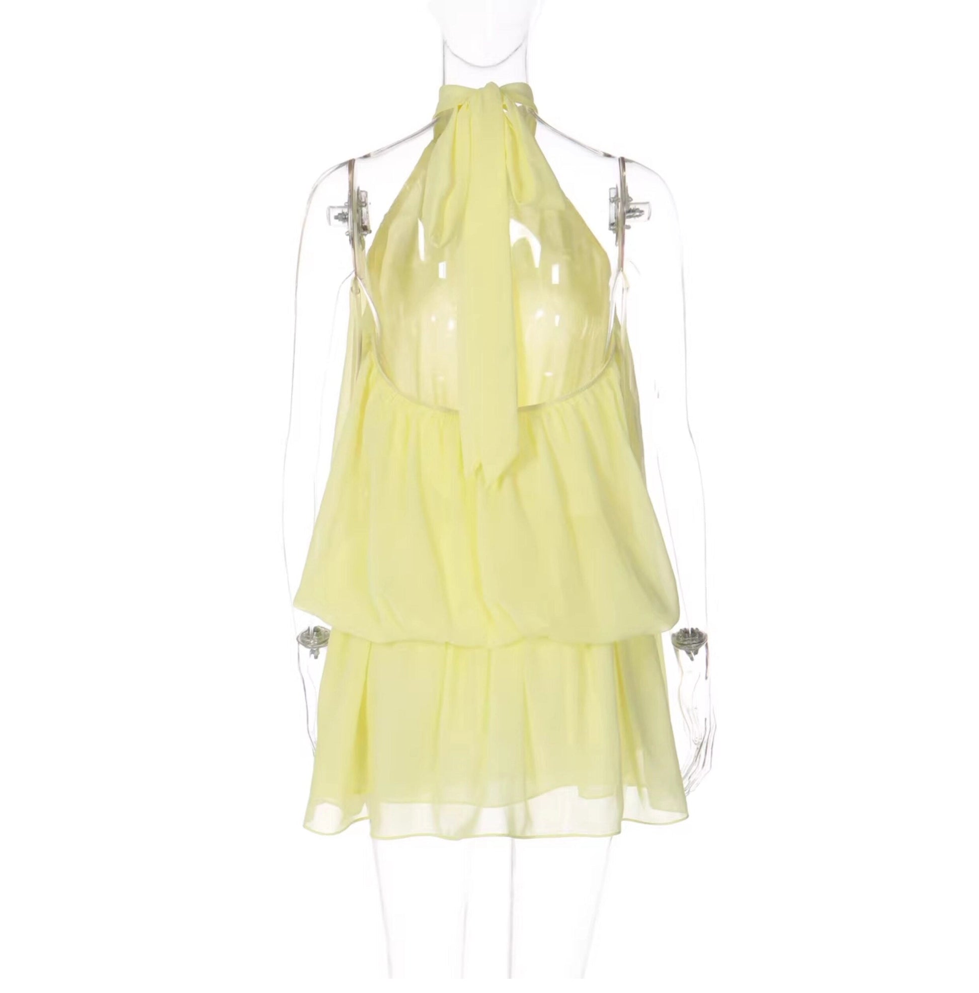 Damska sukienka mini bez rękawów z dekoltem typu halter-Mini Dress-Olave
