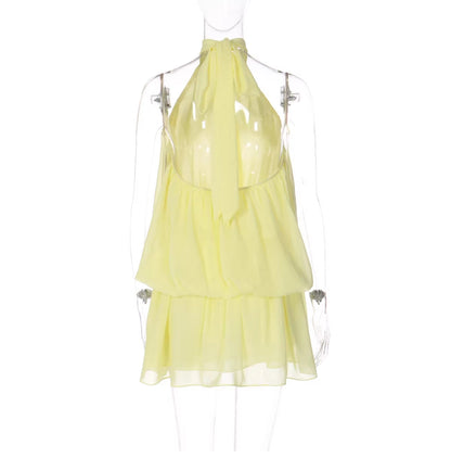 Damska sukienka mini bez rękawów z dekoltem typu halter-Mini Dress-Olave