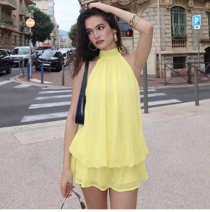 Damska sukienka mini bez rękawów z dekoltem typu halter-Mini Dress-Olave