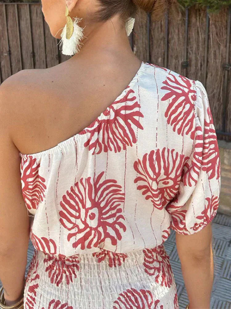 Damska sukienka mini na jedno ramię z marszczeniem-Mini Dress-Olave