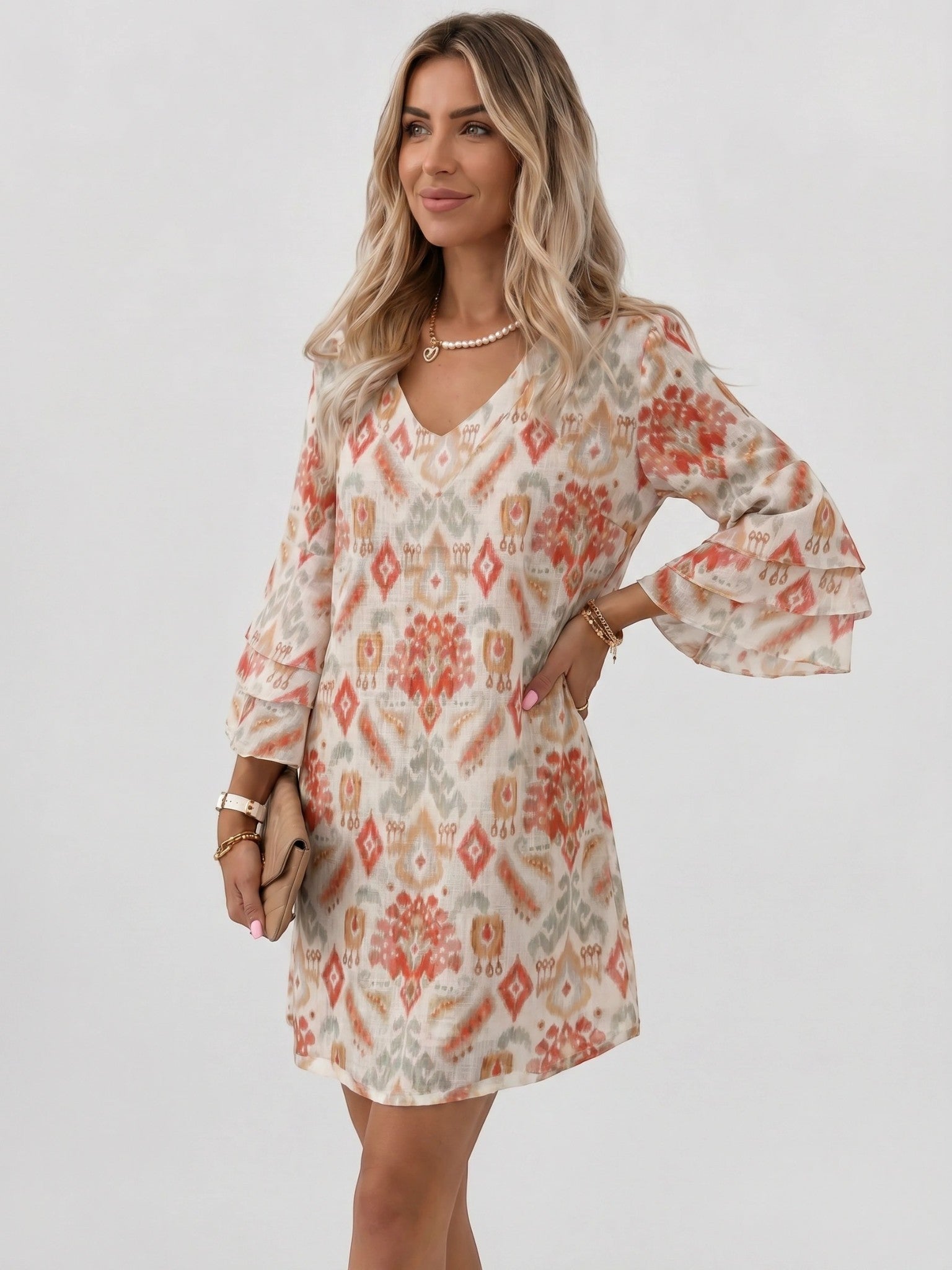 Damska sukienka mini w marmurowy wzór-Mini Dress-Olave