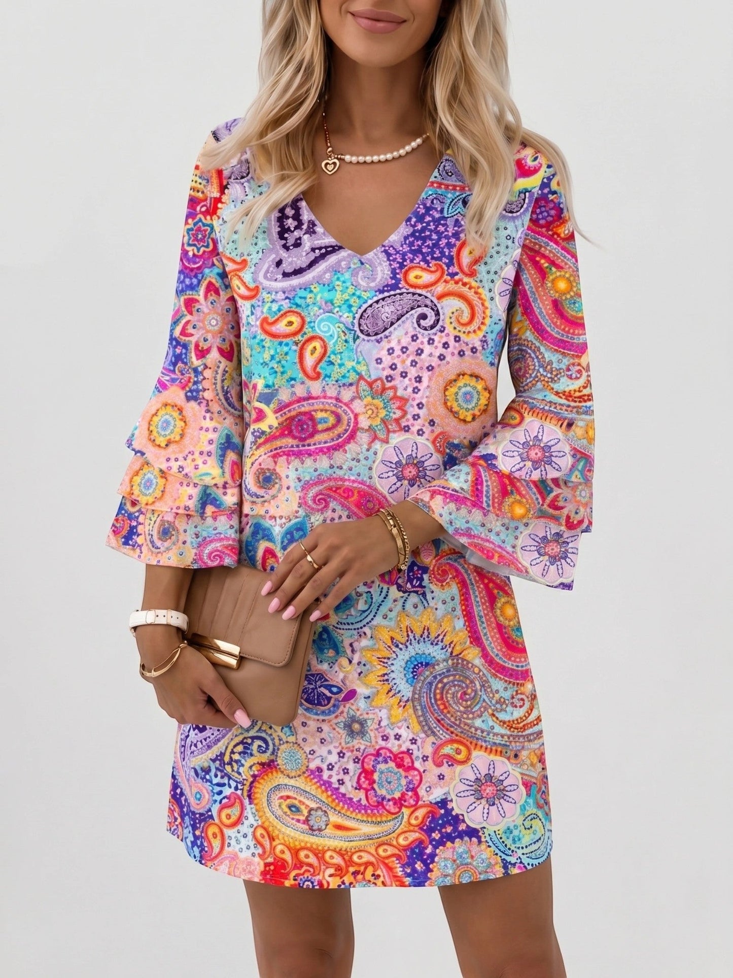 Damska sukienka mini w marmurowy wzór-Mini Dress-Olave