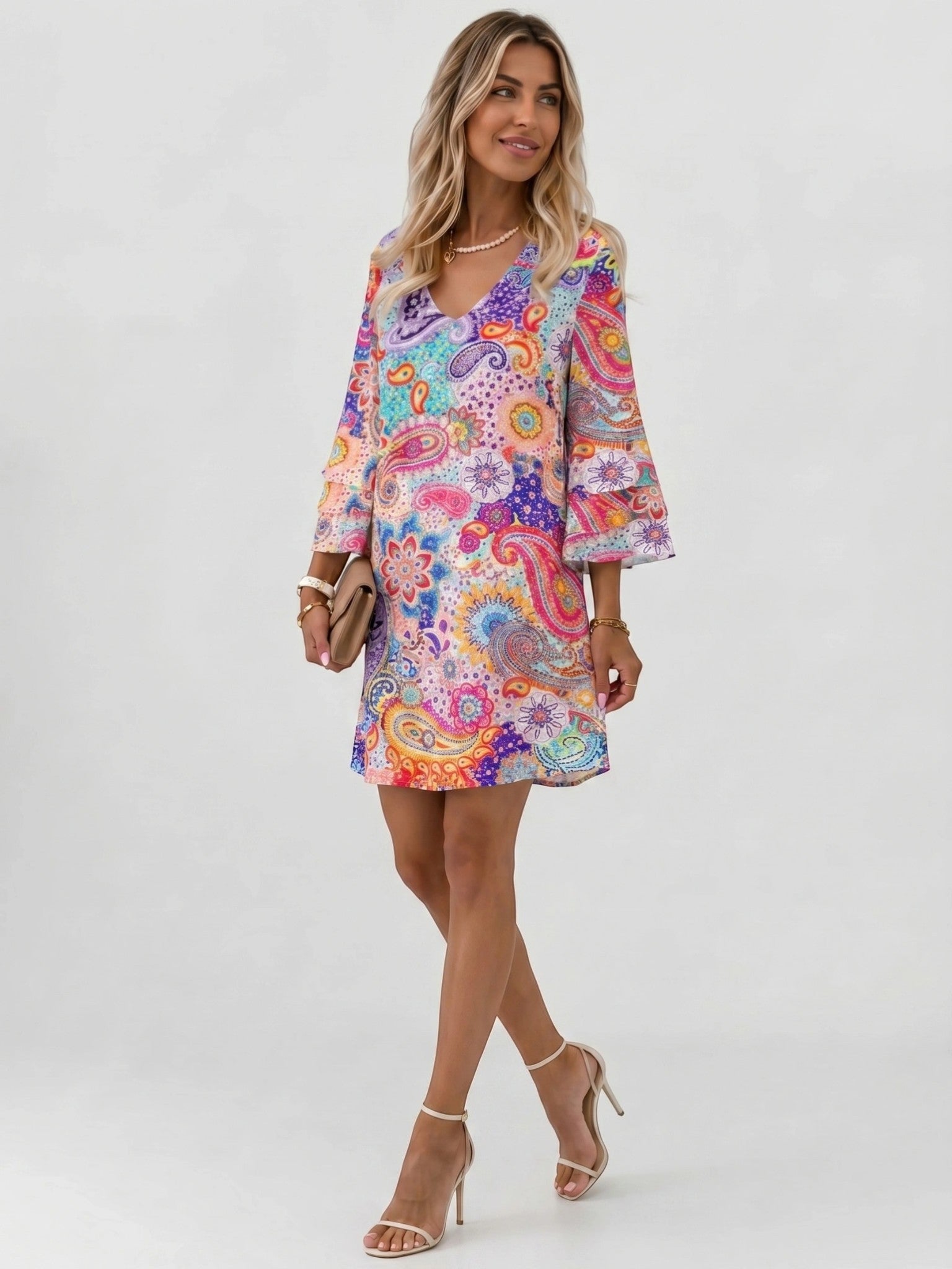 Damska sukienka mini w marmurowy wzór-Mini Dress-Olave