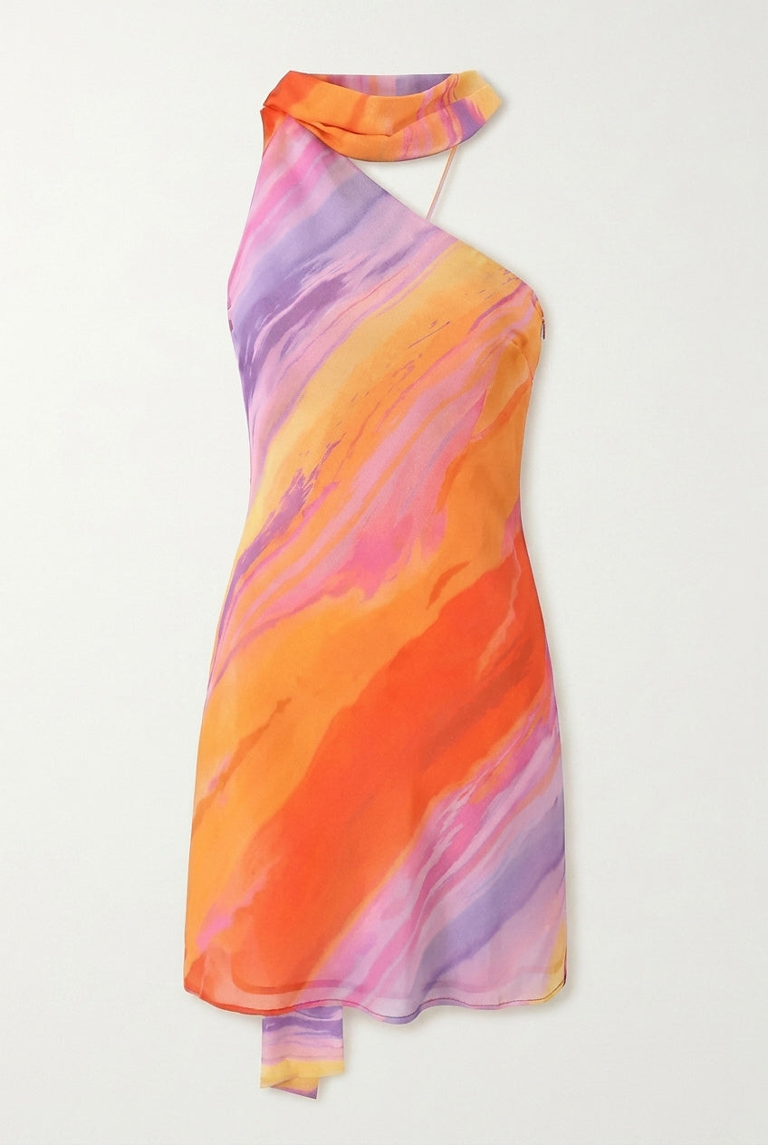 Damska sukienka mini z asymetrycznym dekoltem typu halter-Mini Dress-Olave