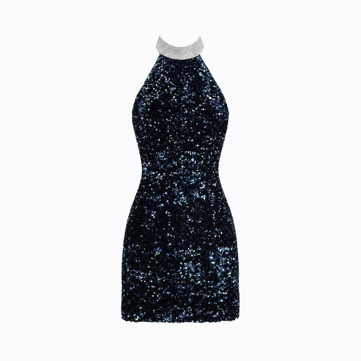 Damska sukienka mini z cekinami i dekoltem typu halter-Mini Dress-Olave