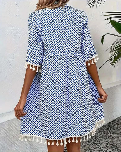 Damska sukienka mini z geometrycznym wzorem i chwostami-Mini Dress-Olave