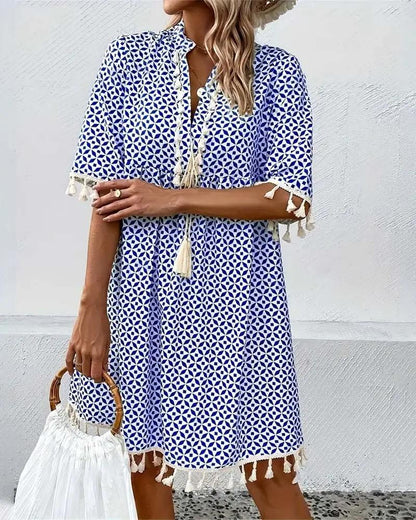 Damska sukienka mini z geometrycznym wzorem i chwostami-Mini Dress-Olave