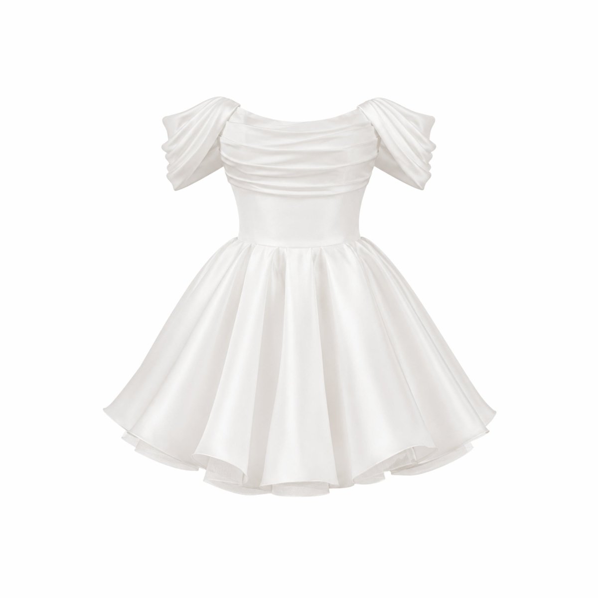 Damska sukienka mini z satyny z odkrytymi ramionami-Mini Dress-Olave