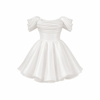 Damska sukienka mini z satyny z odkrytymi ramionami-Mini Dress-Olave