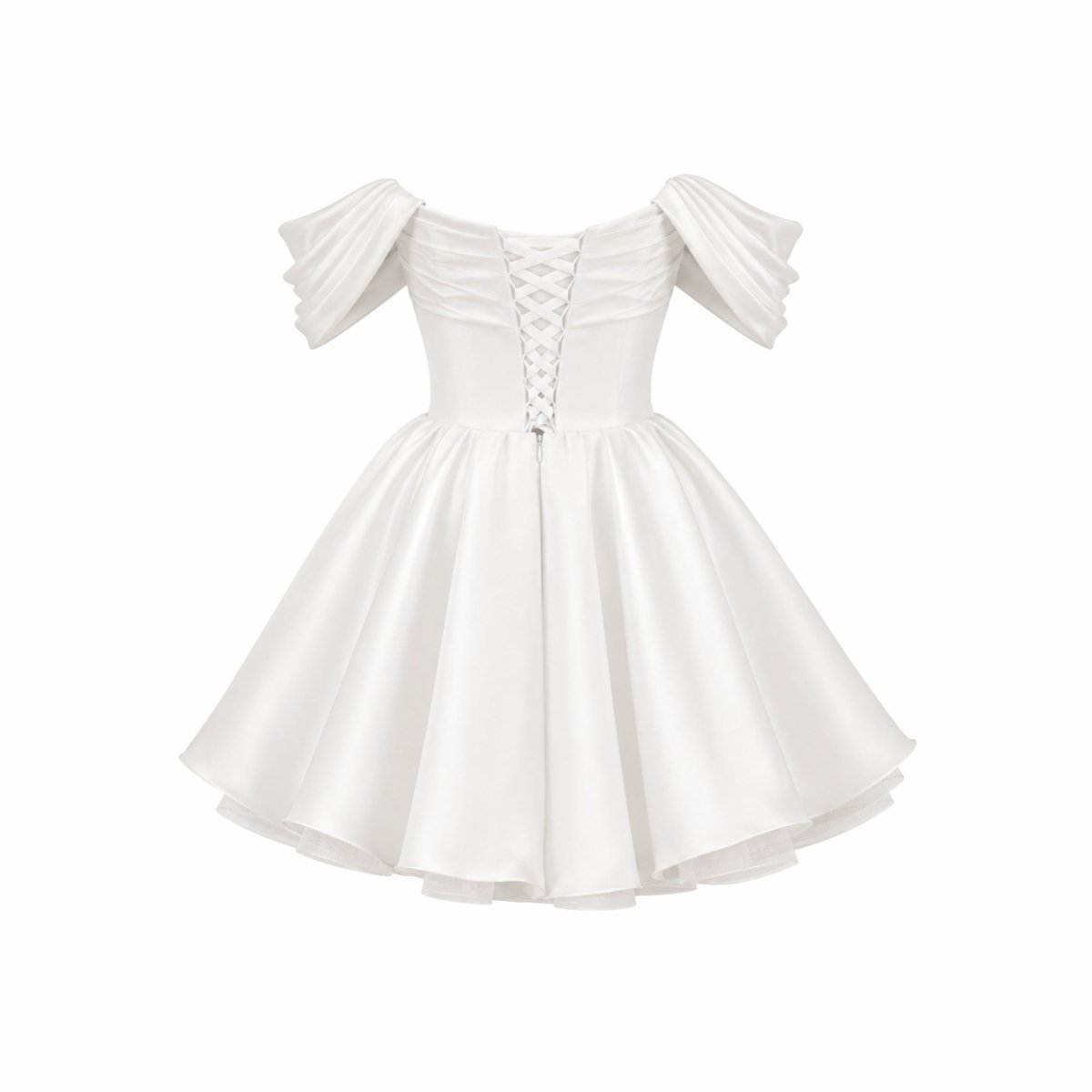 Damska sukienka mini z satyny z odkrytymi ramionami-Mini Dress-Olave
