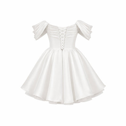 Damska sukienka mini z satyny z odkrytymi ramionami-Mini Dress-Olave
