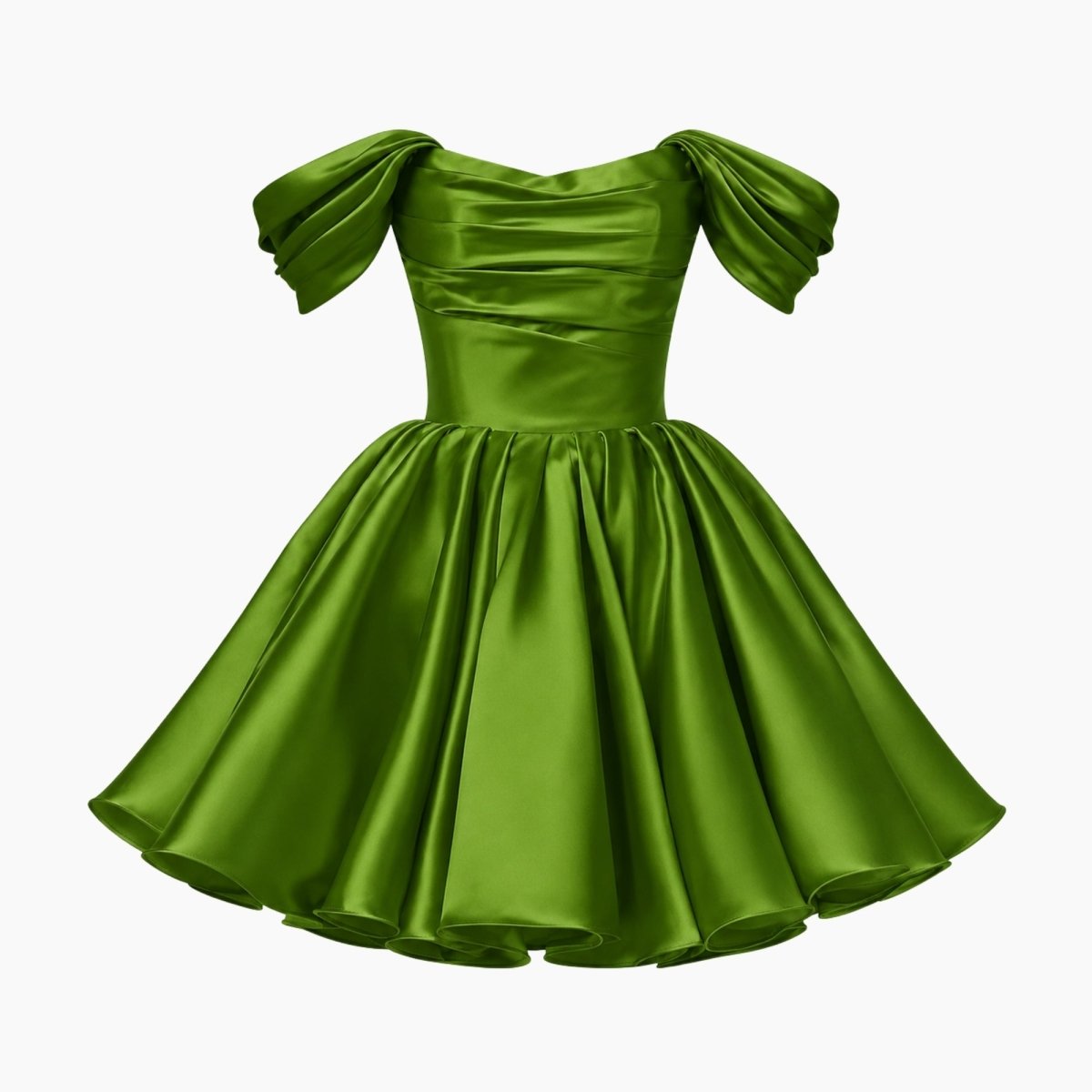 Damska sukienka mini z satyny z odkrytymi ramionami-Mini Dress-Olave