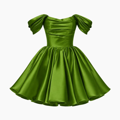Damska sukienka mini z satyny z odkrytymi ramionami-Mini Dress-Olave