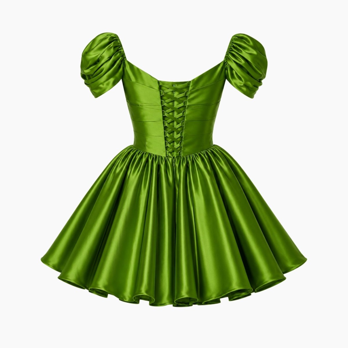Damska sukienka mini z satyny z odkrytymi ramionami-Mini Dress-Olave