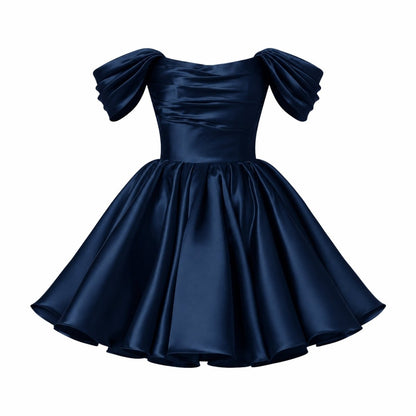 Damska sukienka mini z satyny z odkrytymi ramionami-Mini Dress-Olave