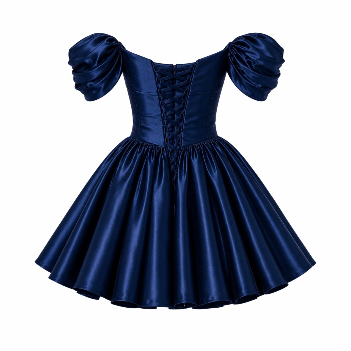 Damska sukienka mini z satyny z odkrytymi ramionami-Mini Dress-Olave