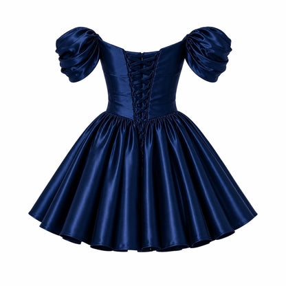 Damska sukienka mini z satyny z odkrytymi ramionami-Mini Dress-Olave