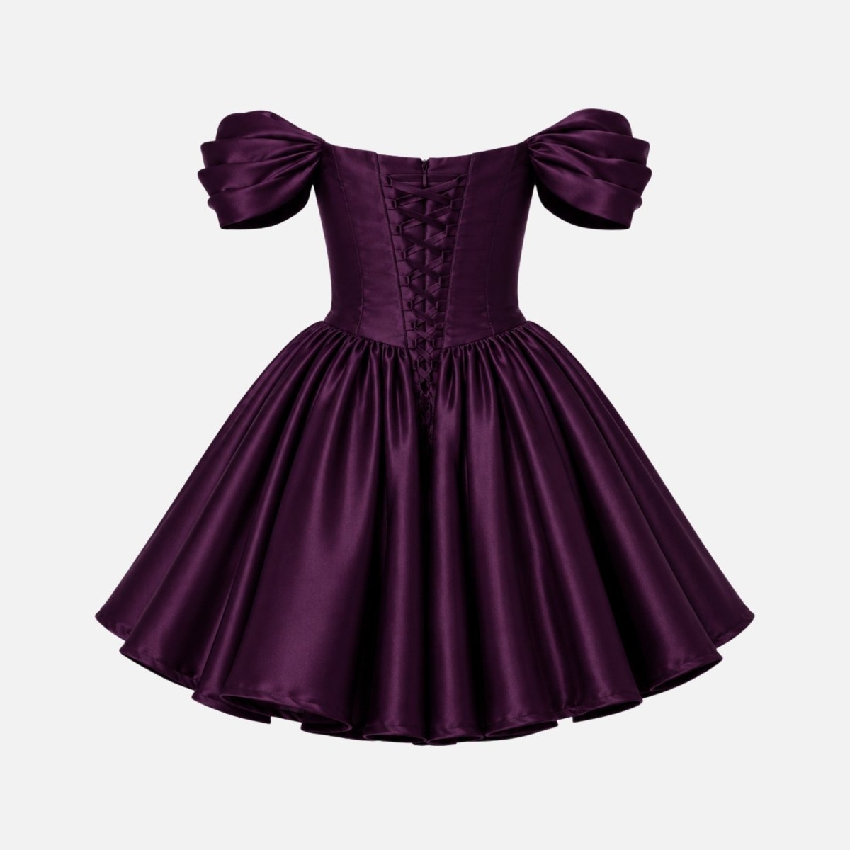 Damska sukienka mini z satyny z odkrytymi ramionami-Mini Dress-Olave
