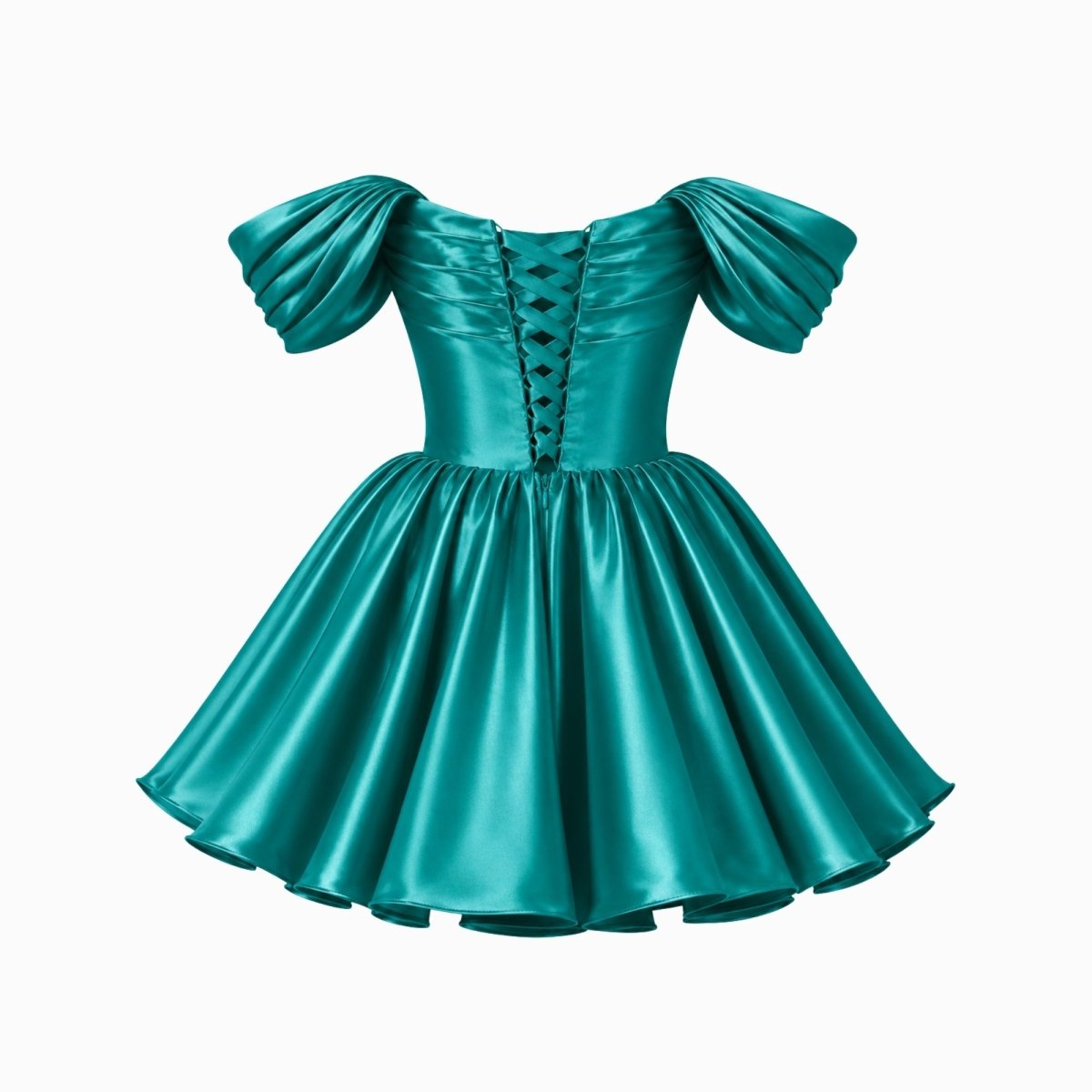 Damska sukienka mini z satyny z odkrytymi ramionami-Mini Dress-Olave