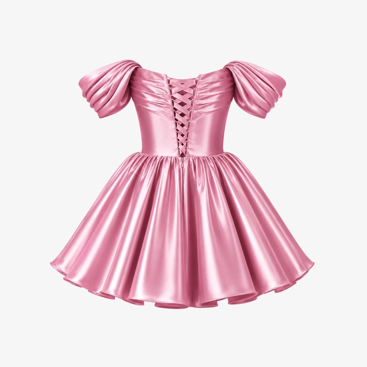 Damska sukienka mini z satyny z odkrytymi ramionami-Mini Dress-Olave