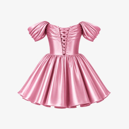 Damska sukienka mini z satyny z odkrytymi ramionami-Mini Dress-Olave