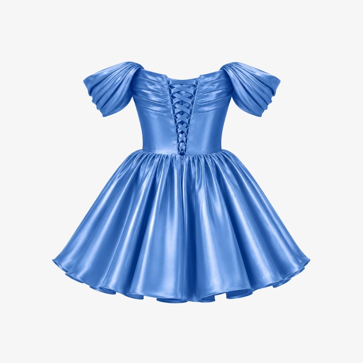 Damska sukienka mini z satyny z odkrytymi ramionami-Mini Dress-Olave